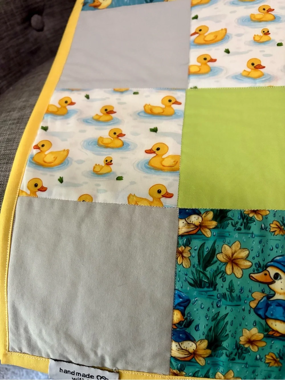 Patchwork Duck Baby Quilt in Yellow, Blue & Teal